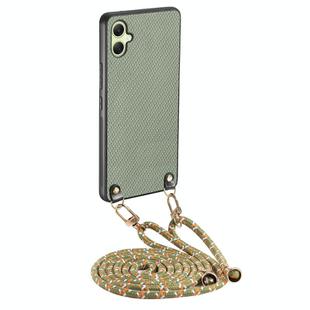 For Samsung Galaxy A05 Carbon Fiber Texture Leather Back Cover Phone Case with Crossbody Strap(Green)