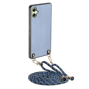 For Samsung Galaxy A05 Carbon Fiber Texture Leather Back Cover Phone Case with Crossbody Strap(Blue)