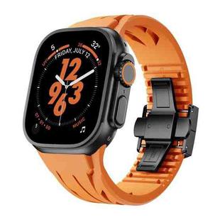 For Apple Watch 44mm / 45mm / 46mm / 49mm Tailor Stainless Steel Black Butterfly Buckle Silicone Watch Band(Orange)