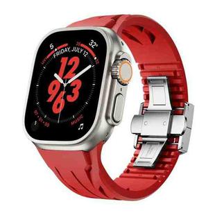 For Apple Watch 44mm / 45mm / 46mm / 49mm Tailor Stainless Steel Silver Butterfly Buckle Silicone Watch Band(Red)