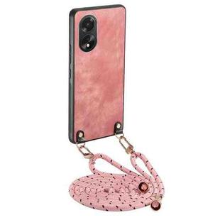 For OPPO A38 4G / A18 4G Vintage Leather PC Back Cover Phone Case with Crossbody Strap(Pink)