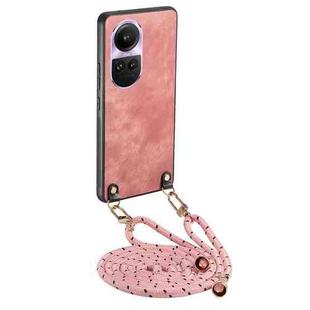 For OPPO Reno10 Pro Global Vintage Leather PC Back Cover Phone Case with Crossbody Strap(Pink)