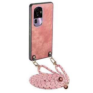 For OPPO Reno10 Pro+ Vintage Leather PC Back Cover Phone Case with Crossbody Strap(Pink)