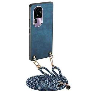 For OPPO Reno10 Pro+ Vintage Leather PC Back Cover Phone Case with Crossbody Strap(Blue)