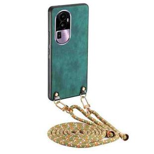 For OPPO Reno10 Pro+ Vintage Leather PC Back Cover Phone Case with Crossbody Strap(Green)