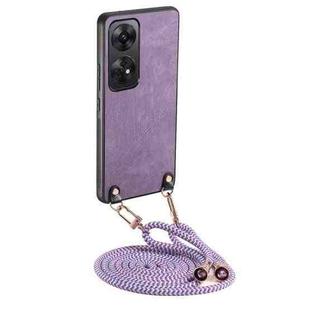 For OPPO Reno8 T 4G Vintage Leather PC Back Cover Phone Case with Crossbody Strap(Purple)