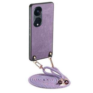 For OPPO Reno8 T 5G Vintage Leather PC Back Cover Phone Case with Crossbody Strap(Purple)