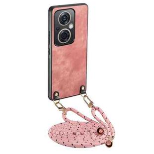 For OPPO Reno8 Z Vintage Leather PC Back Cover Phone Case with Crossbody Strap(Pink)