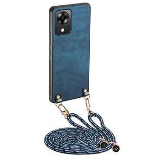 For OPPO A17K Vintage Leather PC Back Cover Phone Case with Crossbody Strap(Blue)