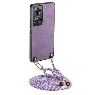 For OPPO A17 Vintage Leather PC Back Cover Phone Case with Crossbody Strap(Purple)