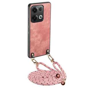 For OPPO Reno8 Pro 5G Vintage Leather PC Back Cover Phone Case with Crossbody Strap(Pink)