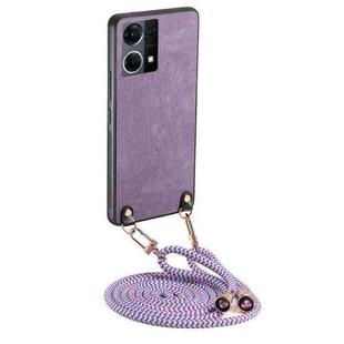 For OPPO Reno7 4G Vintage Leather PC Back Cover Phone Case with Crossbody Strap(Purple)