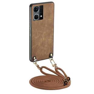 For OPPO Reno7 4G Vintage Leather PC Back Cover Phone Case with Crossbody Strap(Brown)