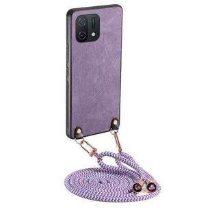 For OPPO A16K Vintage Leather PC Back Cover Phone Case with Crossbody Strap(Purple)