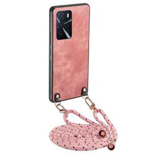 For OPPO A16 Vintage Leather PC Back Cover Phone Case with Crossbody Strap(Pink)