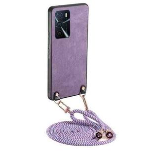 For OPPO A16 Vintage Leather PC Back Cover Phone Case with Crossbody Strap(Purple)