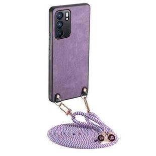 For OPPO Reno6 5G Vintage Leather PC Back Cover Phone Case with Crossbody Strap(Purple)