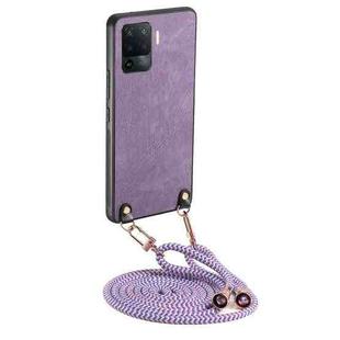 For OPPO F19 Pro+ Vintage Leather PC Back Cover Phone Case with Crossbody Strap(Purple)