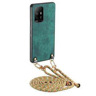 For OPPO F19 Pro Vintage Leather PC Back Cover Phone Case with Crossbody Strap(Green)