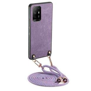 For OPPO F19 Pro Vintage Leather PC Back Cover Phone Case with Crossbody Strap(Purple)