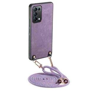 For OPPO Reno5 5G Vintage Leather PC Back Cover Phone Case with Crossbody Strap(Purple)