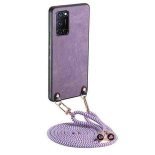 For OPPO A52 / A72 / A92 Vintage Leather PC Back Cover Phone Case with Crossbody Strap(Purple)