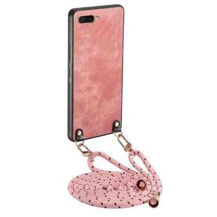 For OPPO A7 / A12 Vintage Leather PC Back Cover Phone Case with Crossbody Strap(Pink)