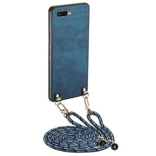 For OPPO A7 / A12 Vintage Leather PC Back Cover Phone Case with Crossbody Strap(Blue)