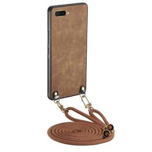 For OPPO A7 / A12 Vintage Leather PC Back Cover Phone Case with Crossbody Strap(Brown)