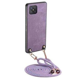 For OPPO A92S Vintage Leather PC Back Cover Phone Case with Crossbody Strap(Purple)