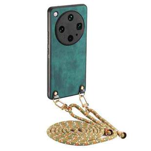 For OPPO Find X8 Ultra Vintage Leather PC Back Cover Phone Case with Crossbody Strap(Green)