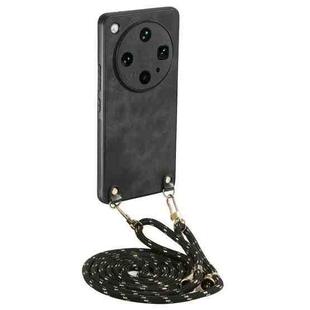 For OPPO Find X8 Ultra Vintage Leather PC Back Cover Phone Case with Crossbody Strap(Black)
