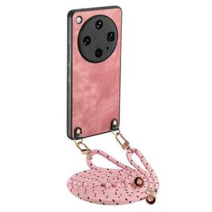 For OPPO Find X8 Ultra Vintage Leather PC Back Cover Phone Case with Crossbody Strap(Pink)