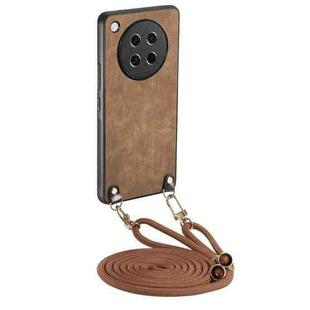For OPPO Find X8s Vintage Leather PC Back Cover Phone Case with Crossbody Strap(Brown)