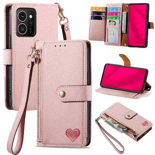 For HMD Skyline Love Zipper Lanyard Leather Phone Case(Pink)