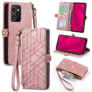 For HMD Skyline Geometric Zipper Wallet Side Buckle Leather Phone Case(Pink)