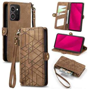 For HMD Skyline Geometric Zipper Wallet Side Buckle Leather Phone Case(Brown)