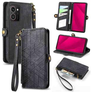 For HMD Skyline Geometric Zipper Wallet Side Buckle Leather Phone Case(Black)