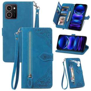 For HMD Skyline Embossed Flower Zipper Leather Phone Case(Blue)