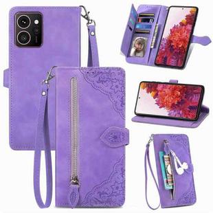 For HMD Skyline Embossed Flower Zipper Leather Phone Case(Purple)