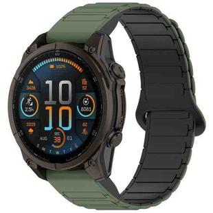 For Garmin Fenix 8 51mm Dual Color Magnetic Buckle 26mm Quick Release Silicone Watch Band(Green+Black)