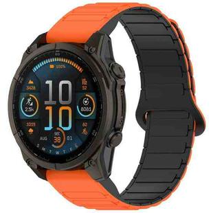 For Garmin Fenix 8 51mm Dual Color Magnetic Buckle 26mm Quick Release Silicone Watch Band(Orange+Black)