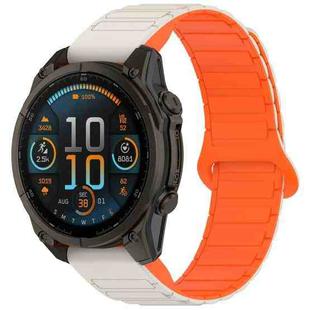 For Garmin Fenix 8 51mm Dual Color Magnetic Buckle 26mm Quick Release Silicone Watch Band(Starlight+Orange)