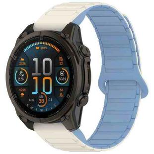 For Garmin Fenix 8 47mm Dual Color Magnetic Buckle 22mm Quick Release Silicone Watch Band(White+Blue)