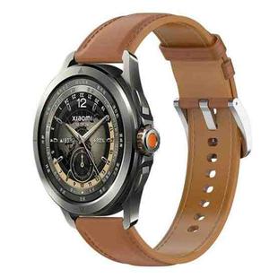 For Xiaomi Watch S4 Sport Stainless Steel Quick Release Buckle 22mm Genuine Leather Watch Band(Light Brown)