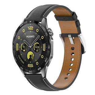 For Huawei Watch GT 4 46mm Stainless Steel Quick Release Buckle 22mm Genuine Leather Watch Band(Black)