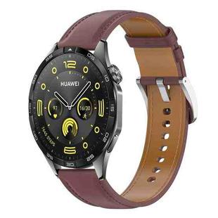 For Huawei Watch GT 4 46mm Stainless Steel Quick Release Buckle 22mm Genuine Leather Watch Band(Dark Brown)