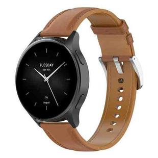 For Amazfit Bip 5 / GTR 4 / GTR 3 22mm Stainless Steel Quick Release Buckle Genuine Leather Watch Band(Light Brown)