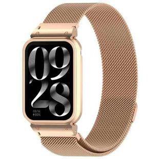 For Xiaomi Smart Band 9 Pro Metal Frame Integrated Milan Magnetic Stainless Steel Watch Band(Rose Gold)