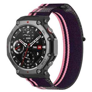 For Amazfit T-Rex 3 Two Tone Nylon Hook and Loop Fastener Watch Band(Pink Purple)